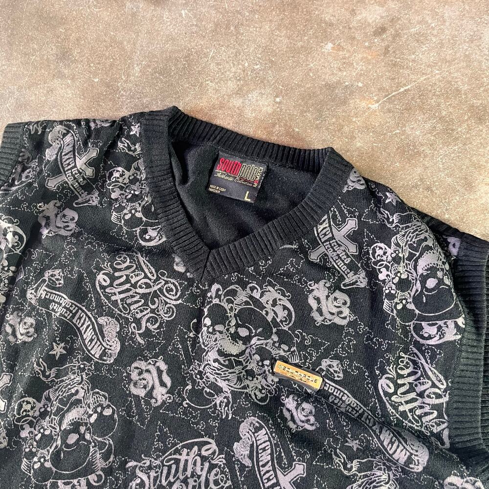 vintage y2k skater grunge skull full front print acrylic southpole vest mens L